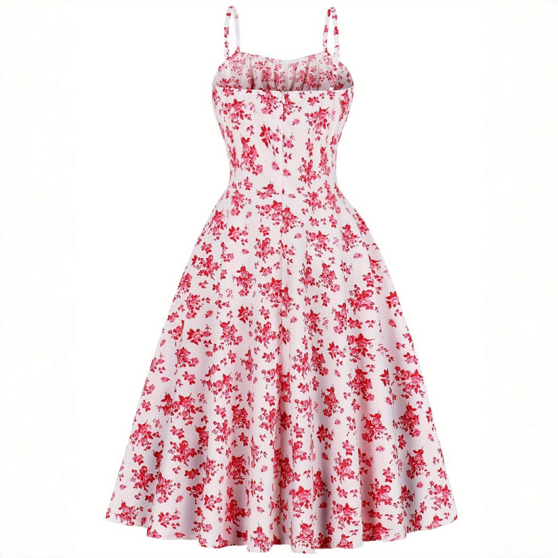 Ženska vintage cvjetna haljina s naramenicama i špagetima - 100% poliester