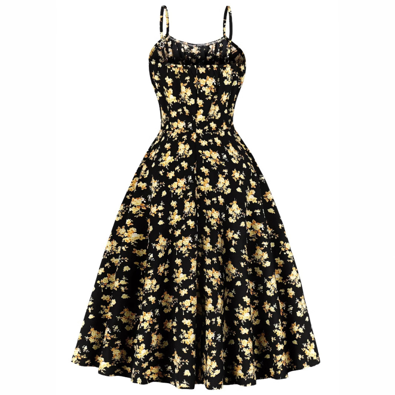 Ženska vintage cvjetna haljina s naramenicama i špagetima - 100% poliester