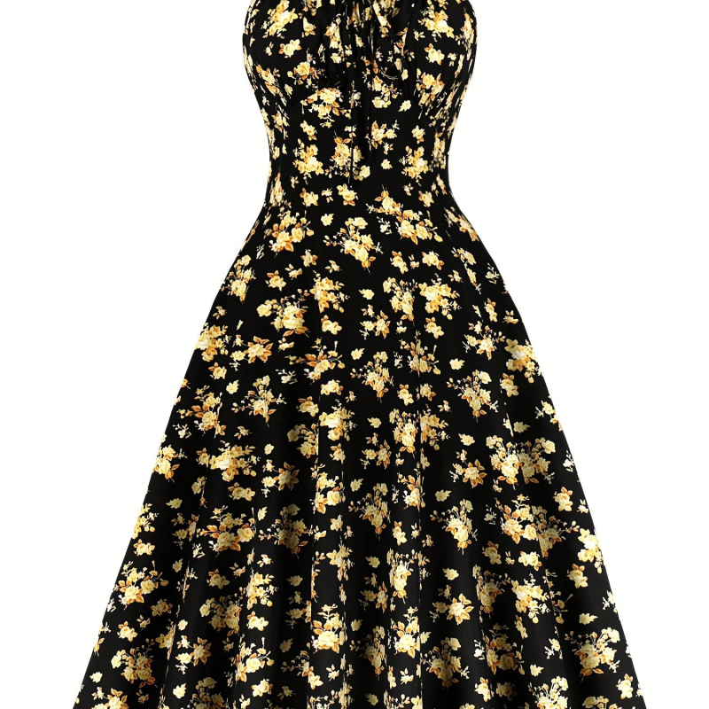 Ženska vintage cvjetna haljina s naramenicama i špagetima - 100% poliester