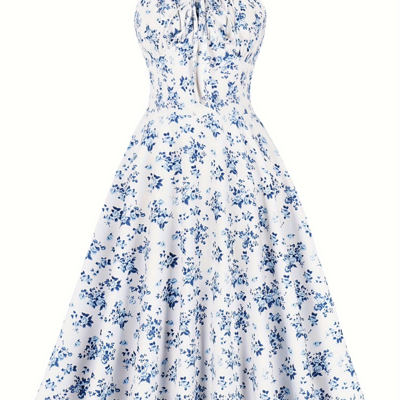 Ženska vintage cvjetna haljina s naramenicama i špagetima - 100% poliester