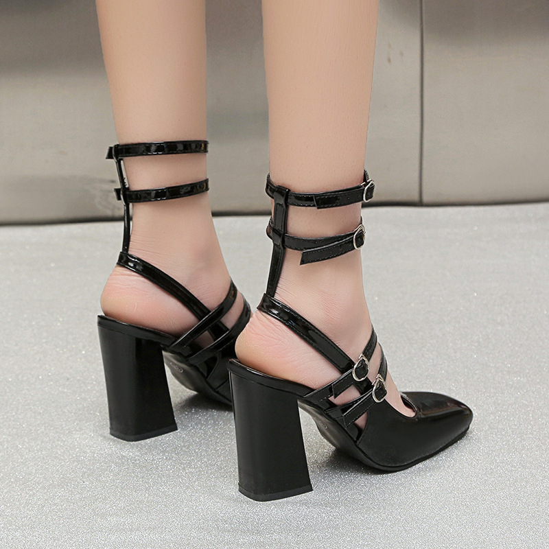 2024 Nové letné dámske sandále Mary Jane s prackou na vysokom podpätku, európska a americká móda, štvorcová špička, hrubý podpätok, sandále pre ženy