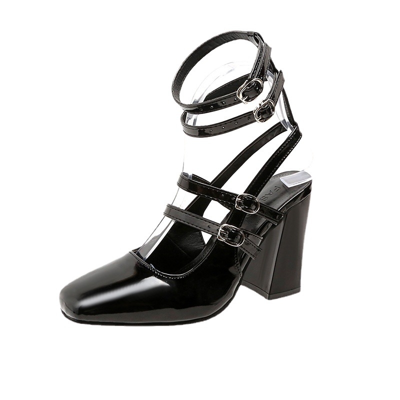 2024 Nové letné dámske sandále Mary Jane s prackou na vysokom podpätku, európska a americká móda, štvorcová špička, hrubý podpätok, sandále pre ženy