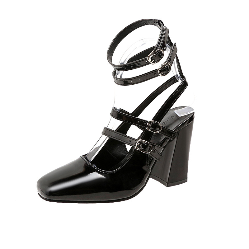 2024 Nové letné dámske sandále Mary Jane s prackou na vysokom podpätku, európska a americká móda, štvorcová špička, hrubý podpätok, sandále pre ženy