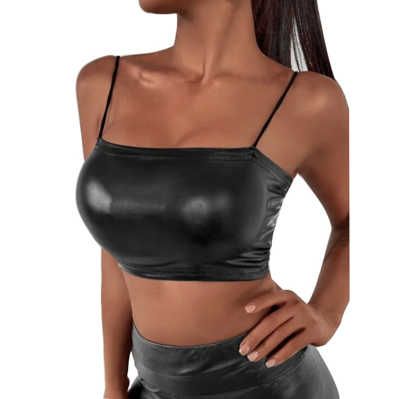 Letné nové sexi vesty Spice Sling s malým pásom z lakovanej kože, dámske oblečenie z európskej a americkej kolekcie Amazon, cezhraničné