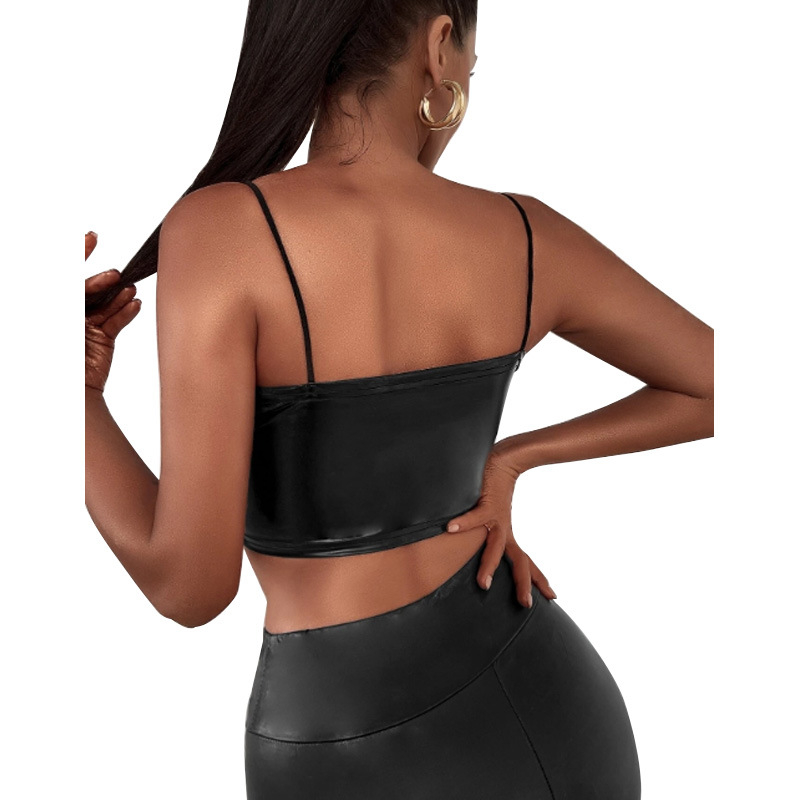 Letné nové sexi vesty Spice Sling s malým pásom z lakovanej kože, dámske oblečenie z európskej a americkej kolekcie Amazon, cezhraničné