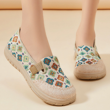 Παλιά υφασμάτινα παπούτσια του Πεκίνου, νέα στυλ, παπούτσια ψαράδων από κάνναβη, αναπνεύσιμα, κεντημένα παπούτσια σε έθνικ στιλ, με μαλακή σόλα, άνετα παπούτσια μέσης ηλικίας για μαμάδες