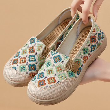 Παλιά υφασμάτινα παπούτσια του Πεκίνου, νέα στυλ, παπούτσια ψαράδων από κάνναβη, αναπνεύσιμα, κεντημένα παπούτσια σε έθνικ στιλ, με μαλακή σόλα, άνετα παπούτσια μέσης ηλικίας για μαμάδες