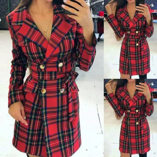 Rochie de toamnă și iarnă pentru femei, cu mânecă lungă și șireturi, în carouri, cu talie înaltă, de la Amazon, eBay, AliExpress