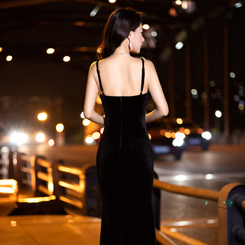 Sling haljina, nova, seksi noćna haljina s V-izrezom, dubokim strukom, baršunasta haljina s uskom suknjom s razdjelnim bokovima