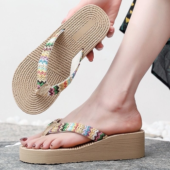 Ženske ljetne japanke, visoke pete, platforme, slamnate cipele, pastoralne cipele za odmor na moru, papuče za plažu, papuče s tankom podstavom