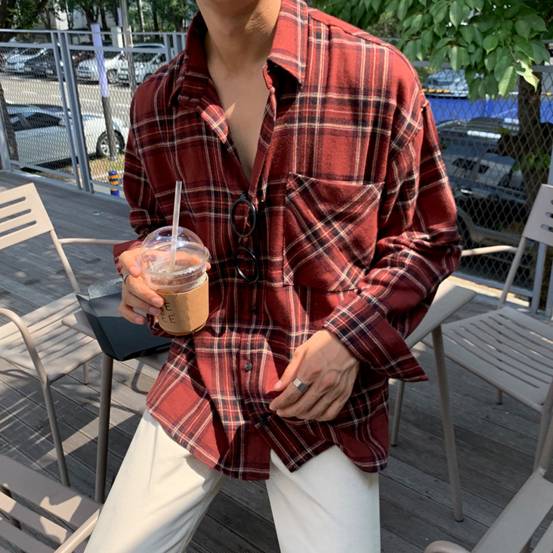 MYQ Jesenska nova karirana košulja za muškarce dugih rukava, korejska moderna široka košulja, ležerna košulja, jakna za sve uzraste