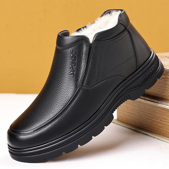 Muške cipele, zimske visoke pamučne cipele od kravlje kože, tople, s flis podstavom, ležerne, za srednje i starije osobe, neklizajuće tatine cipele, generacija kose