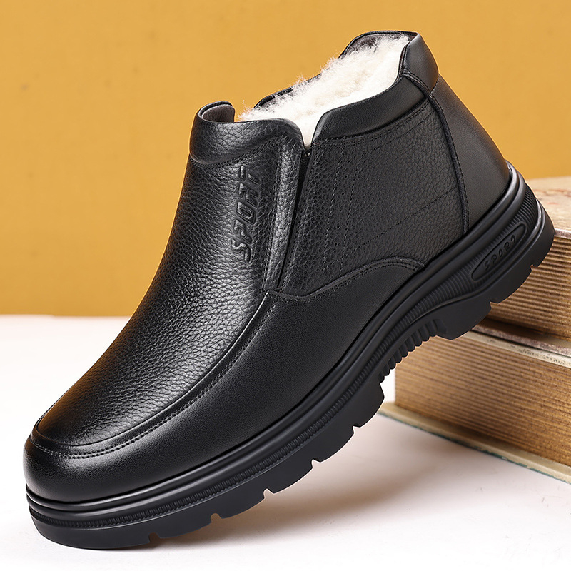 Muške cipele, zimske visoke pamučne cipele od kravlje kože, tople, s flis podstavom, ležerne, za srednje i starije osobe, neklizajuće tatine cipele, generacija kose