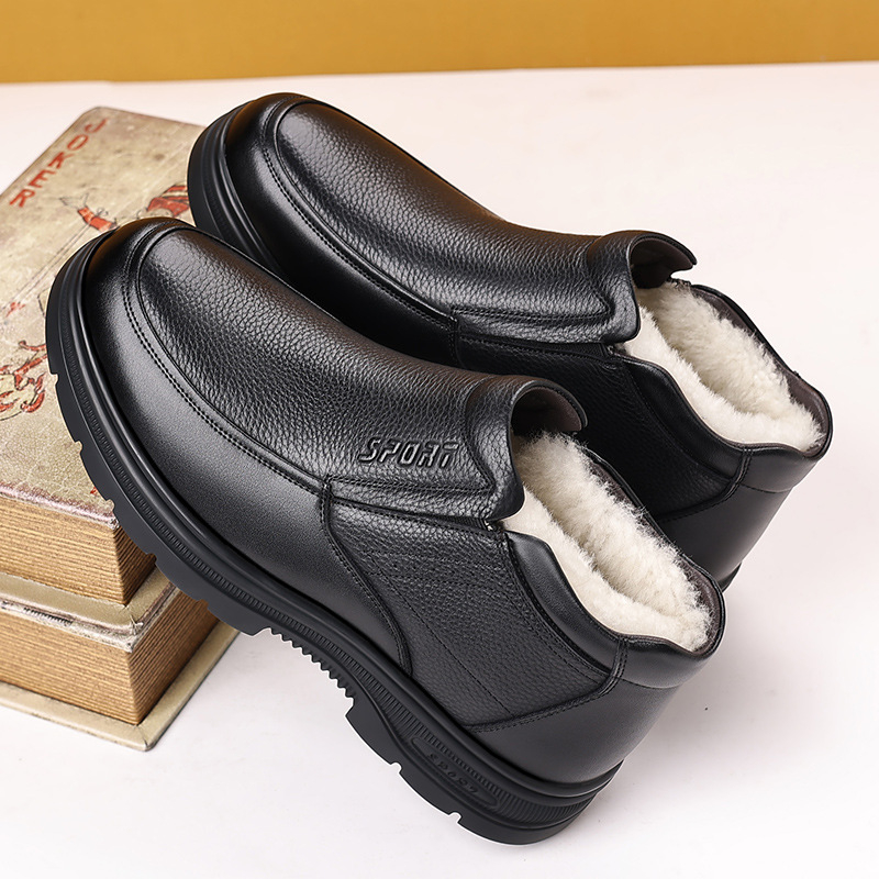 Muške cipele, zimske visoke pamučne cipele od kravlje kože, tople, s flis podstavom, ležerne, za srednje i starije osobe, neklizajuće tatine cipele, generacija kose