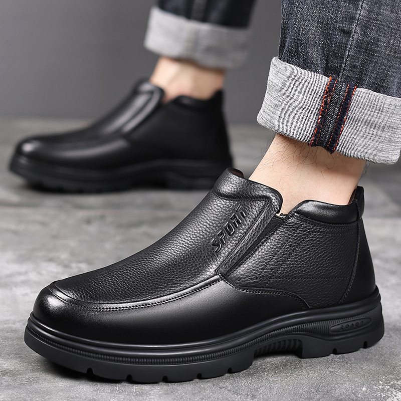 Muške cipele, zimske visoke pamučne cipele od kravlje kože, tople, s flis podstavom, ležerne, za srednje i starije osobe, neklizajuće tatine cipele, generacija kose