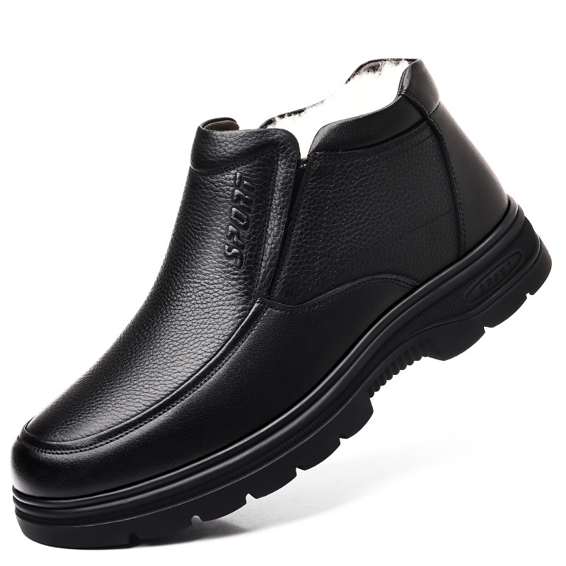 Muške cipele, zimske visoke pamučne cipele od kravlje kože, tople, s flis podstavom, ležerne, za srednje i starije osobe, neklizajuće tatine cipele, generacija kose