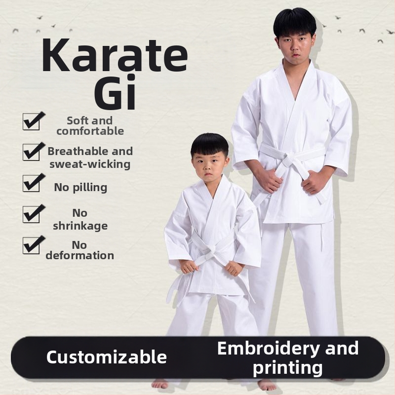 Външнотърговско карате облекло, бяло за възрастни и деца, състезание за начинаещи, специално облекло за Джийт Кун До, костюм за печат на едро