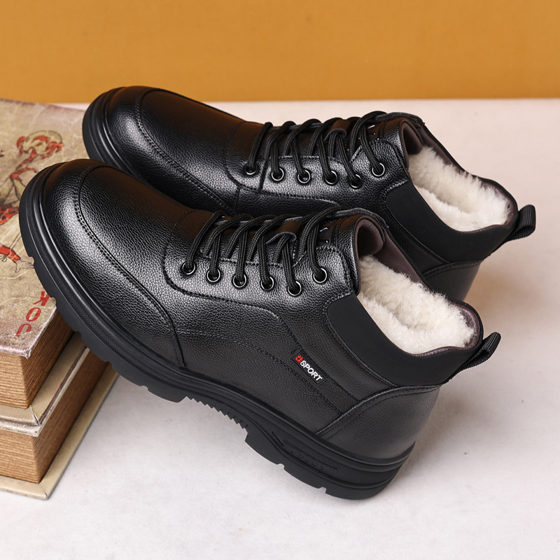 Meeste talvekingad Uued fliisvoodriga paksud soojad puuvillased kingad, moodsed vabaaja villast nahast kõrge säärega platvormiga lumesaapad