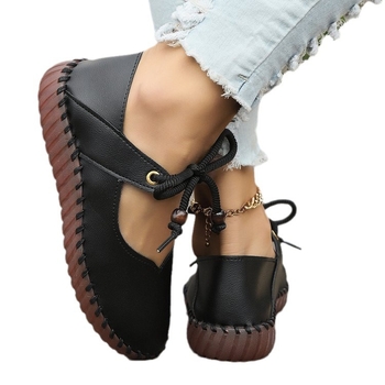 Ευρωπαϊκό και Αμερικανικό Εξωτερικό Εμπόριο Άνοιξη και Φθινόπωρο 2024 Βρετανικά Ρετρό Μικρά Δερμάτινα Παπούτσια με Στρογγυλή Μύτη, Ανοιχτόχρωμα, Μαλακό Κάτω μέρος, Μονά Παπούτσια, Γυναικεία, Plus Size