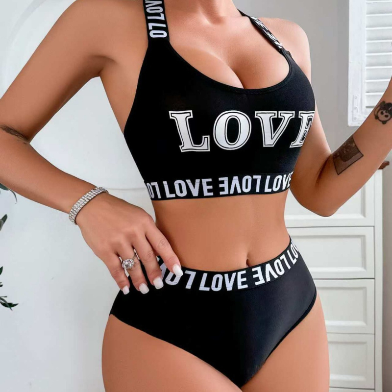 Cross-Border Love Letter Girl sporta krūštura komplekts ar lencītēm, seksīgs, elpojošs, slaidinošs, pilna izmēra bļodiņa