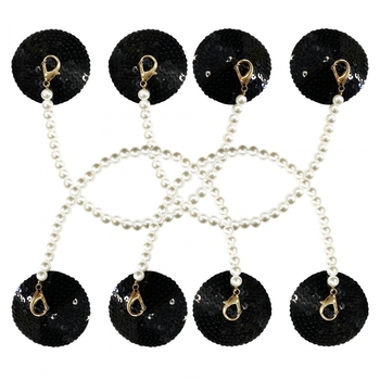 Piiriülesed laos olevad ilukleebised rinnale, seenior pärlkettidega rinnakleebised, seksikad Euroopa ja Ameerika seksikad mustad PU rinnakleebised SM