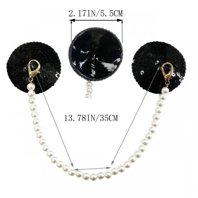 Piiriülesed laos olevad ilukleebised rinnale, seenior pärlkettidega rinnakleebised, seksikad Euroopa ja Ameerika seksikad mustad PU rinnakleebised SM