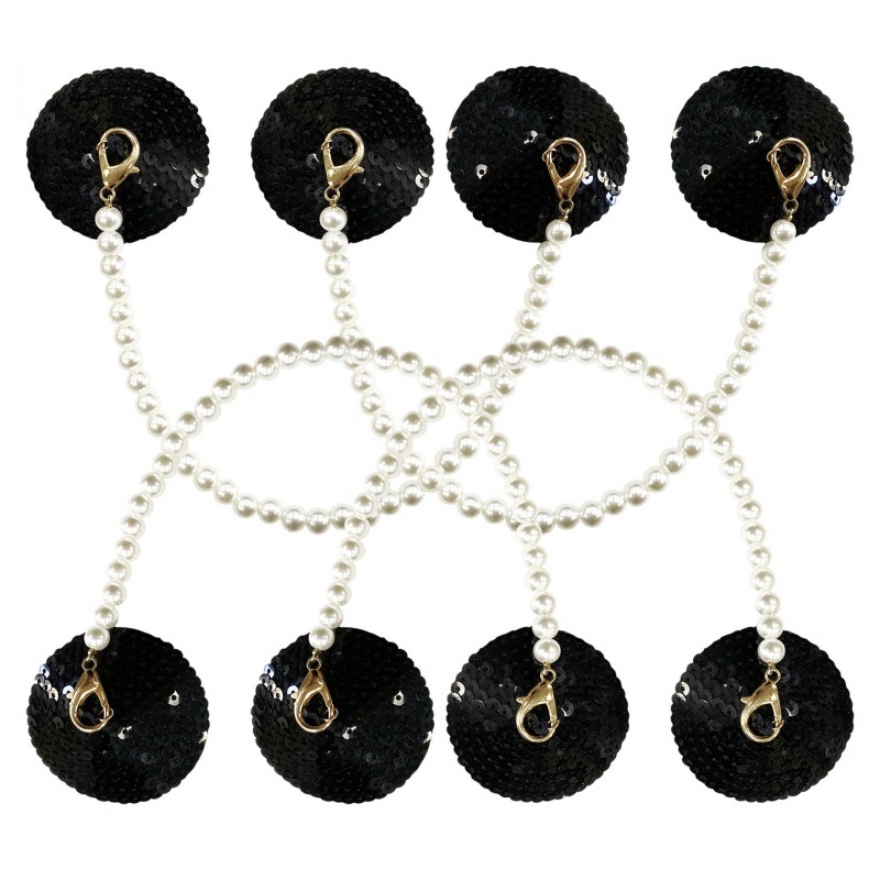 Piiriülesed laos olevad ilukleebised rinnale, seenior pärlkettidega rinnakleebised, seksikad Euroopa ja Ameerika seksikad mustad PU rinnakleebised SM