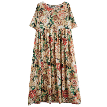 Jednostavna modna boemska haljina za ljeto 2024., nova prekogranična luksuzna haljina s kratkim rukavima i okruglim izrezom, printana