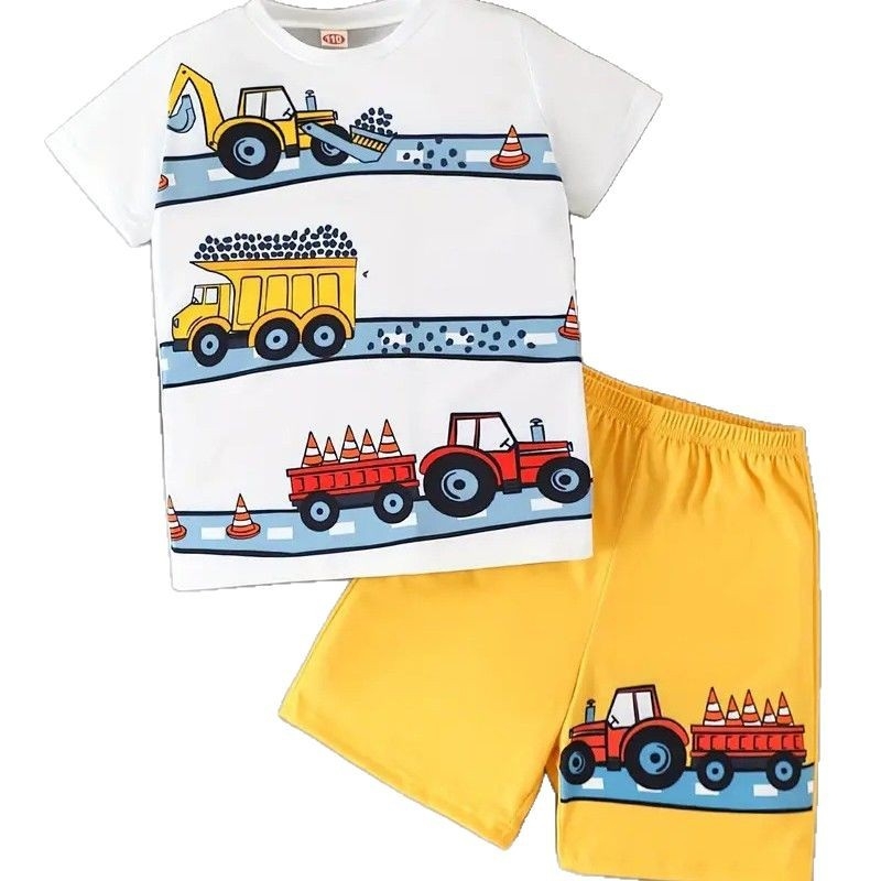 Pánske detské oblečenie 2025 Nové kreslené auto s krátkym rukávom, šortky s animovanou potlačou, ležérna dvojdielna súprava