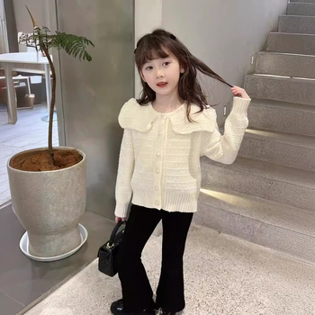 Djevojačka šik bluza, dječja pletena košulja, dječji vuneni pulover, srednja dječja gornja odjeća, proljeće 2024., novi stil, osnovna košulja, moderna