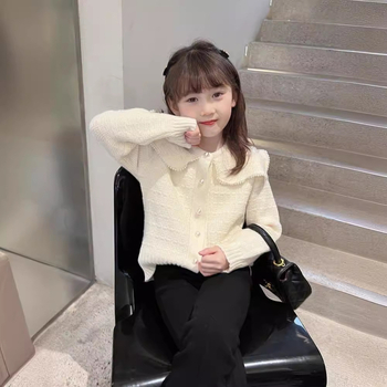 Djevojačka šik bluza, dječja pletena košulja, dječji vuneni pulover, srednja dječja gornja odjeća, proljeće 2024., novi stil, osnovna košulja, moderna