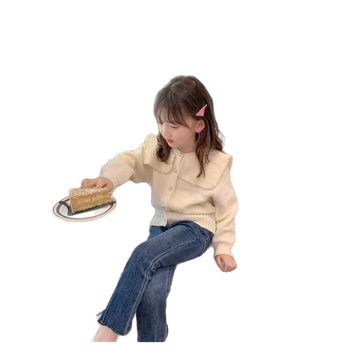 Djevojačka šik bluza, dječja pletena košulja, dječji vuneni pulover, srednja dječja gornja odjeća, proljeće 2024., novi stil, osnovna košulja, moderna