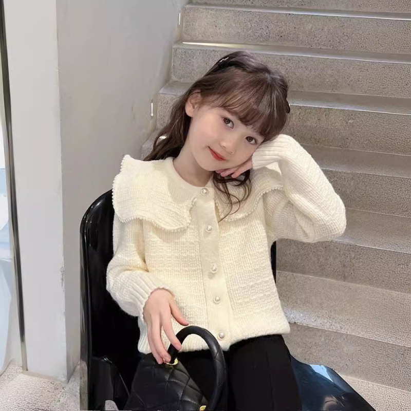 Djevojačka šik bluza, dječja pletena košulja, dječji vuneni pulover, srednja dječja gornja odjeća, proljeće 2024., novi stil, osnovna košulja, moderna