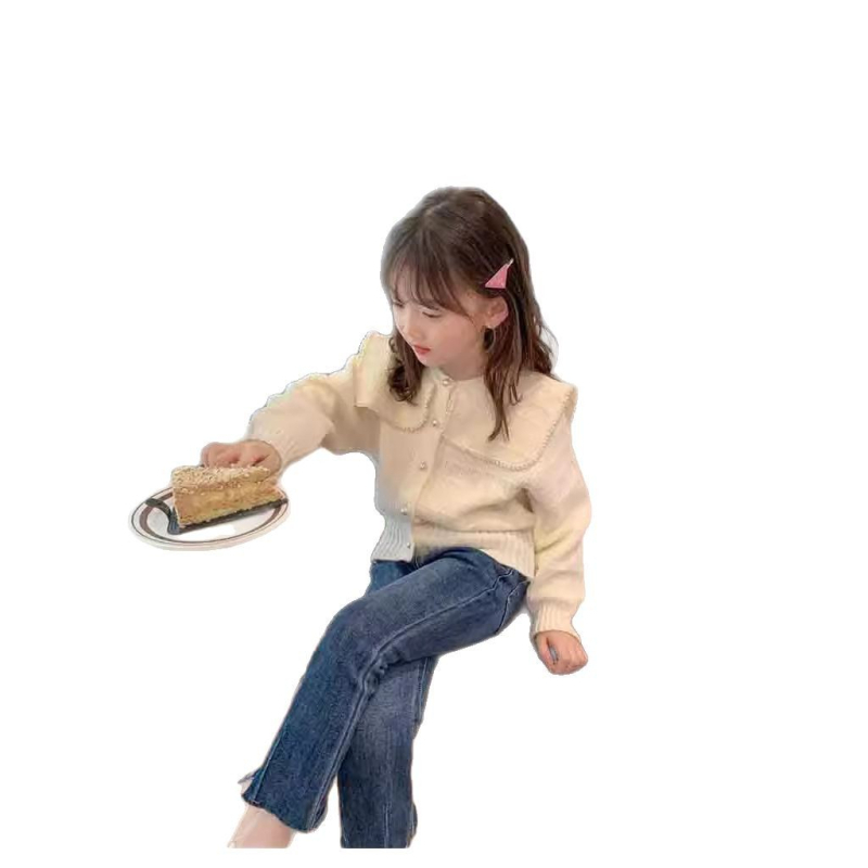 Djevojačka šik bluza, dječja pletena košulja, dječji vuneni pulover, srednja dječja gornja odjeća, proljeće 2024., novi stil, osnovna košulja, moderna