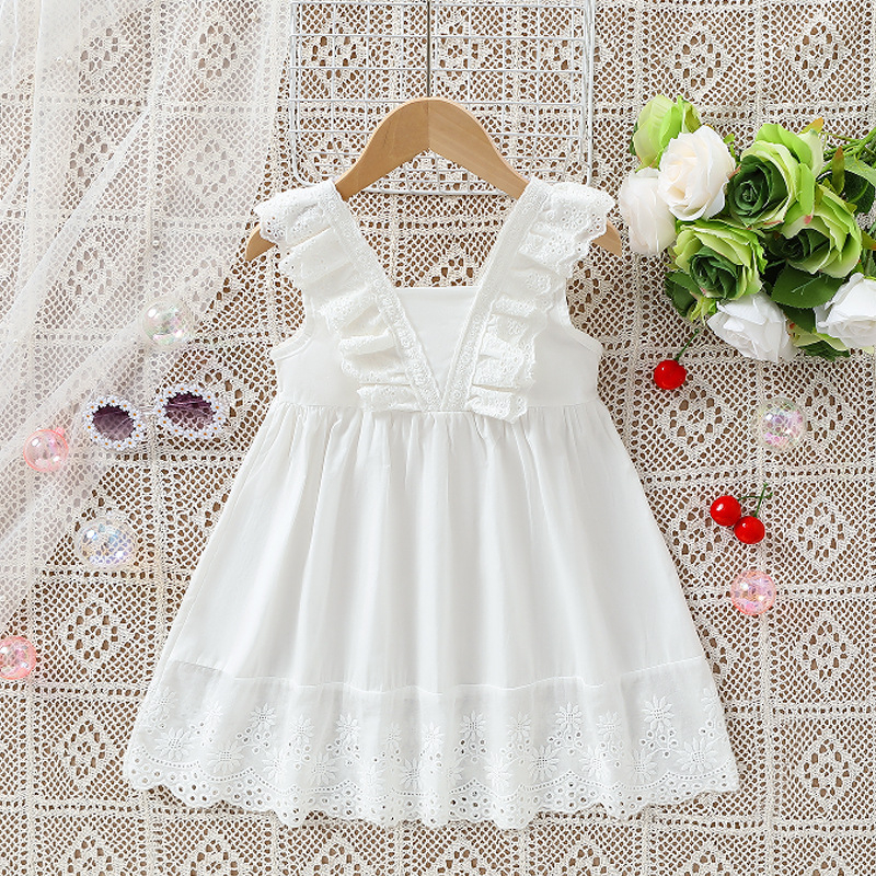 Dievčenská letná traková sukňa, bavlnená princeznovská vesta, detské šaty, tenká sukňa, dievčenská bavlnená sukňa cez rameno