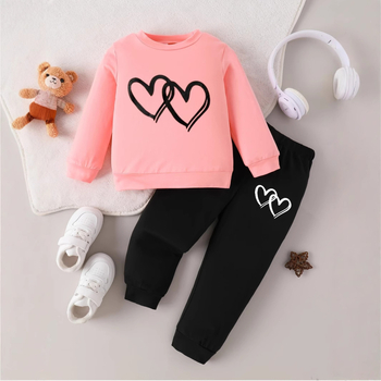 Cezhraničný INS Baby Girl Baby Jarný a jesenný sveter s okrúhlym výstrihom, láska, razenie za tepla, dlhý rukáv, nohavice
