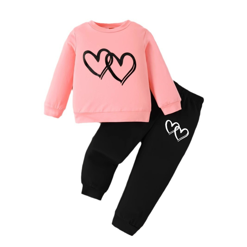 Cezhraničný INS Baby Girl Baby Jarný a jesenný sveter s okrúhlym výstrihom, láska, razenie za tepla, dlhý rukáv, nohavice