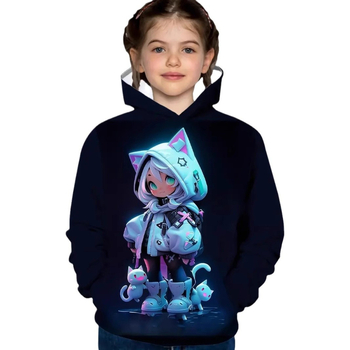 Europska i američka prekogranična modna Meow Star Girl 3D digitalni tisak za djevojčice, ležerna široka pulover s kapuljačom i širokim ramenima