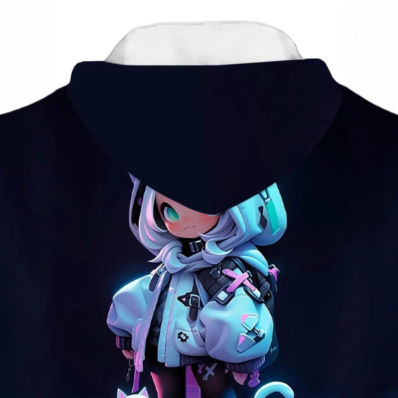 Europska i američka prekogranična modna Meow Star Girl 3D digitalni tisak za djevojčice, ležerna široka pulover s kapuljačom i širokim ramenima