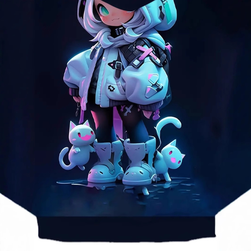 Europska i američka prekogranična modna Meow Star Girl 3D digitalni tisak za djevojčice, ležerna široka pulover s kapuljačom i širokim ramenima