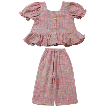 Djevojačko ljetno odijelo 2024. Novo modno sportsko odijelo za djevojčice u boji s kopčom, karirano odijelo od dva dijela