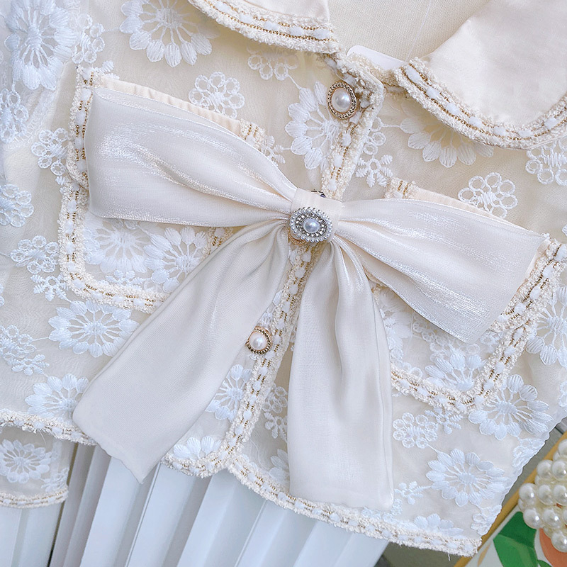 Costum casual de vară 2024 pentru copii, stil nou, brodat, la modă, prințesă, pentru copii, cu fustă scurtă parfumată mică, set din două piese pentru copii