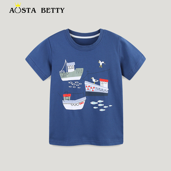 Тениска с къс ръкав в европейски и американски стил за момчета, лятна нова, с карикатурен щампован бебешки топ, плетена памучна модна детска тениска