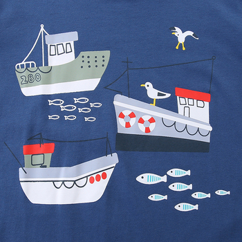 Тениска с къс ръкав в европейски и американски стил за момчета, лятна нова, с карикатурен щампован бебешки топ, плетена памучна модна детска тениска