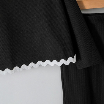 Παιδικό Φθινοπωρινό Νέο Μοντέρνο Μαύρο Παντελόνι με Στριφτή Λαιμόκοψη, Σετ Δύο Τεμαχίων για Κορίτσια