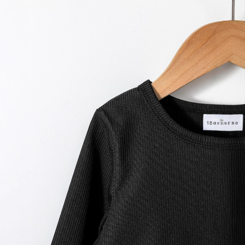 Dievčenská jesenná detská nová módna čierna dvojdielna súprava s dlhým rukávom a okrúhlym výstrihom