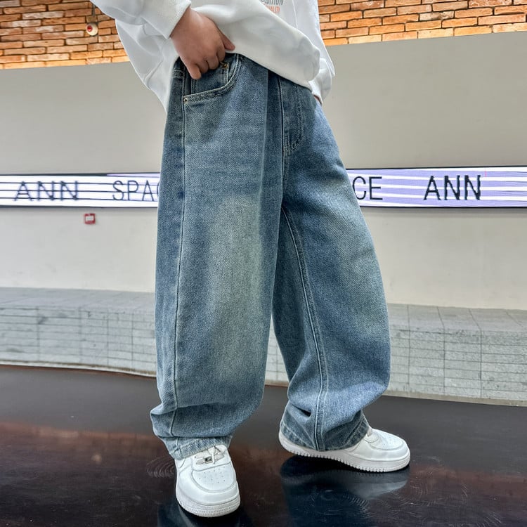 Väliskaubanduse poiste sirged teksad, trendikad ja lahedad laste kevad- ja sügispüksid keskealistele ja vanematele poistele, kenad vabaajapüksid