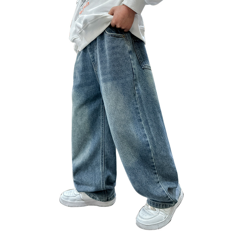 Väliskaubanduse poiste sirged teksad, trendikad ja lahedad laste kevad- ja sügispüksid keskealistele ja vanematele poistele, kenad vabaajapüksid