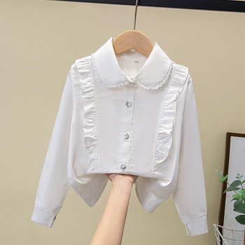 Djevojačka majica 2025 Proljetni i jesenski kaput Velika dječja košulja od čistog pamuka s ovratnikom za lutke Djevojačka unutarnja majica prekogranična e-trgovina