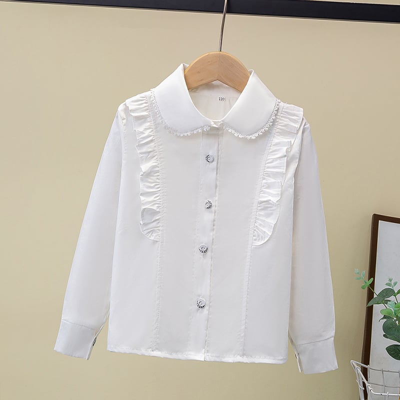 Djevojačka majica 2025 Proljetni i jesenski kaput Velika dječja košulja od čistog pamuka s ovratnikom za lutke Djevojačka unutarnja majica prekogranična e-trgovina